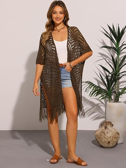 🔥 LIMITED-TIME Just £15.99!!😍Women’s Oversized Knit Cardigan – Lightweight Crochet Tassel Kimono for Spring & Summer 🌸