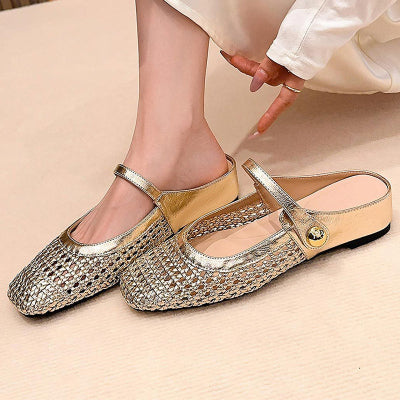 🔥 BIG CLEARANCE SALE 🔥☁️ 2026 New Arrival! Women's Square-Toe Woven Mary Jane Mules 🎀