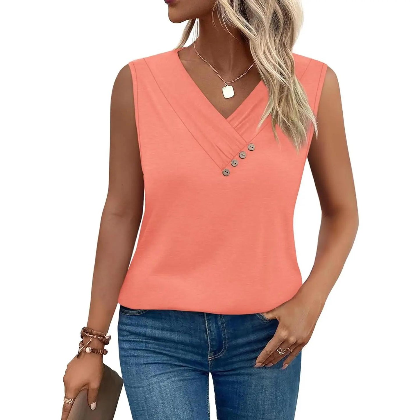 🏆Last Day Special Price ￡10.99!!💐2026 Women’s Button Down V Neck Loose Fit Tank Top