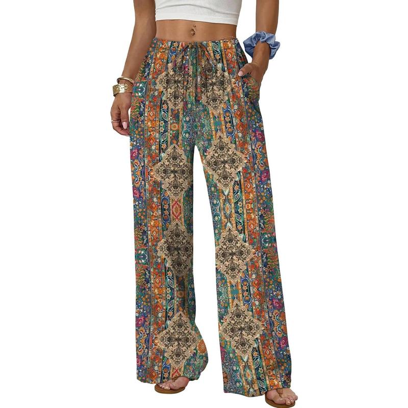 💖LAST DAY SALE 50% OFF💷Women's Summer Wide Leg Pants Flowy Drawstring Elastic Waist Trousers with Pockets