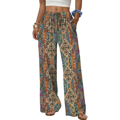 💖LAST DAY SALE 50% OFF💷Women's Summer Wide Leg Pants Flowy Drawstring Elastic Waist Trousers with Pockets
