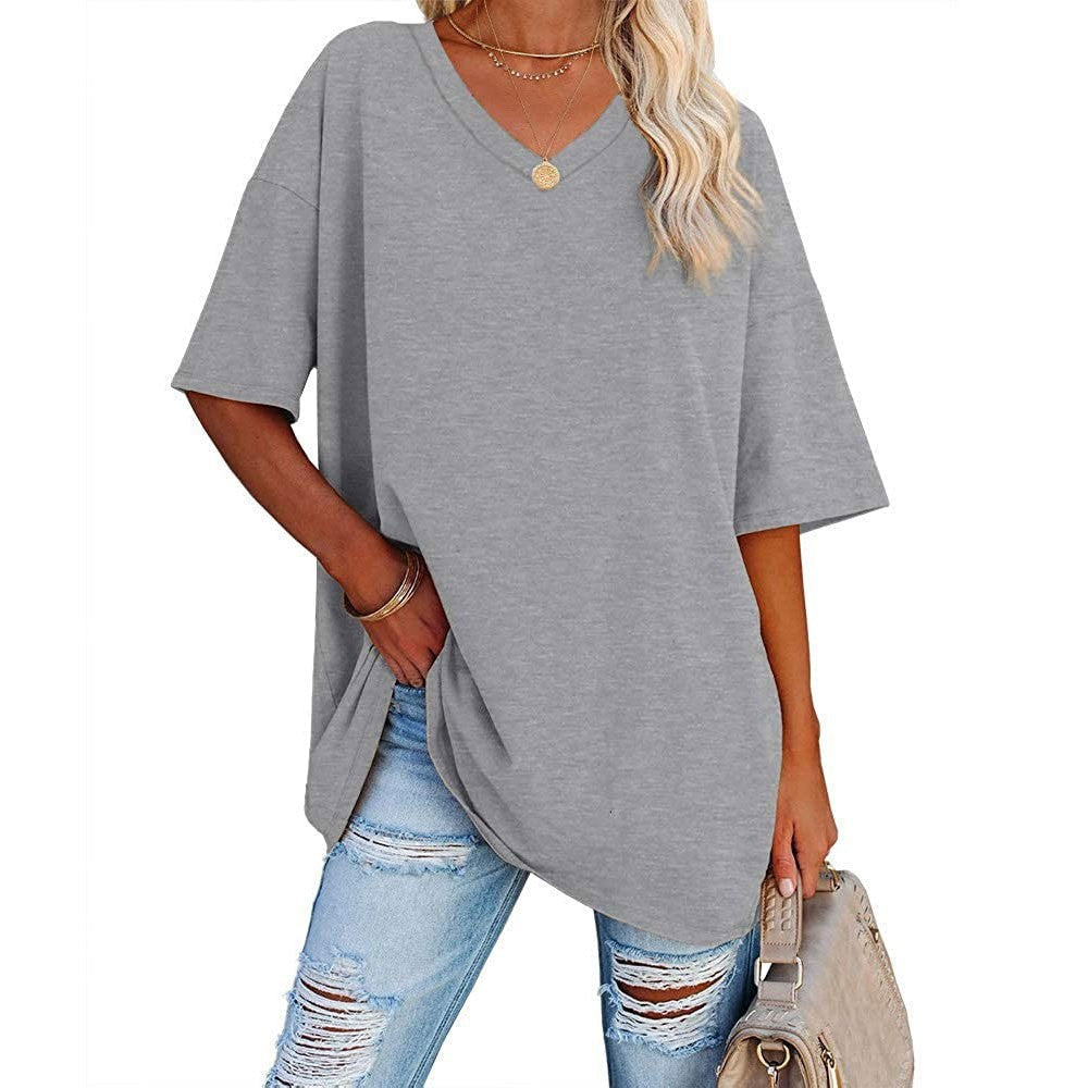 🌷2026 Summer Sale 50% OFF☀️Tankaneo Women's Plus Size V Neck T Shirts Summer Half Sleeve Tees Casual Loose Fit Cotton Tunic Top