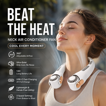 ⏰Last Day Special Price ￡12.99!!❄Neck Air Conditioner Fan – Ultra‑quiet, 360° rotating, 3 speeds. Hands‑free cooling, long battery. Summer essential! 😎🌬️