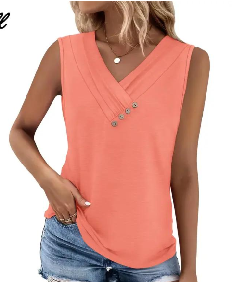 🏆Last Day Special Price ￡10.99!!💐2026 Women’s Button Down V Neck Loose Fit Tank Top