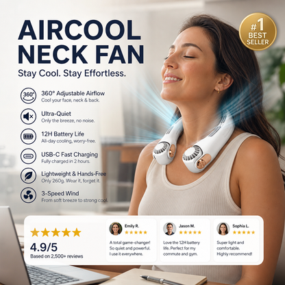 ⏰Last Day Special Price ￡12.99!!❄Neck Air Conditioner Fan – Ultra‑quiet, 360° rotating, 3 speeds. Hands‑free cooling, long battery. Summer essential! 😎🌬️