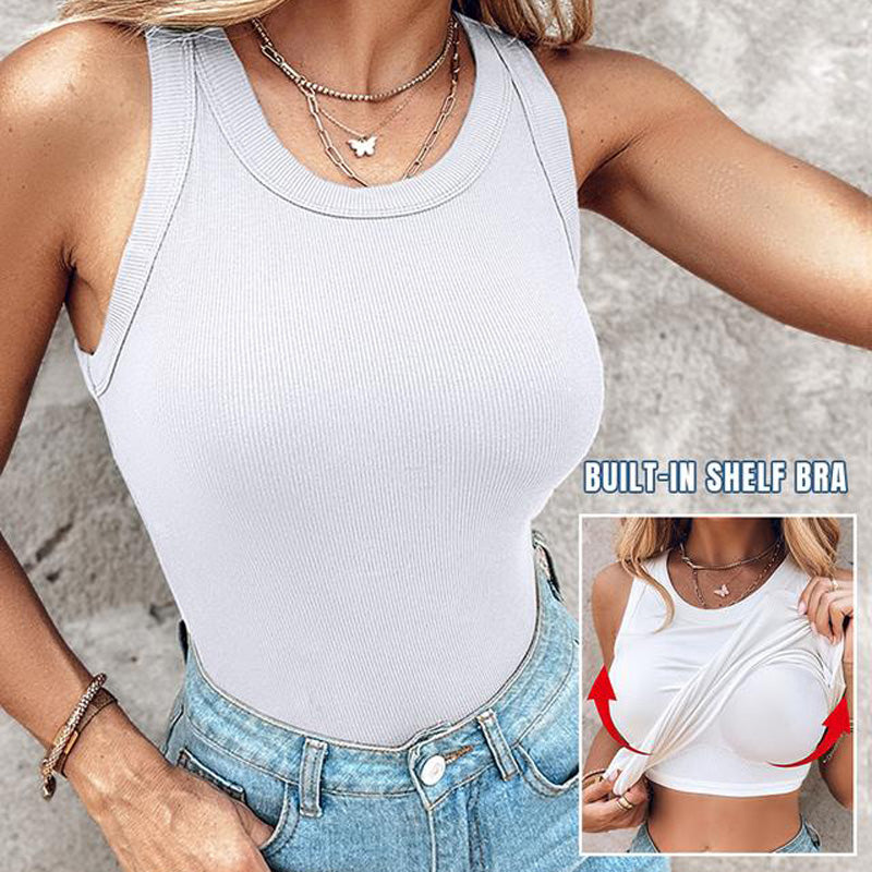 💖2026 HOT SALE 60% Off💕💖Ribbed Stretchy Tank Top with Shelf Bra