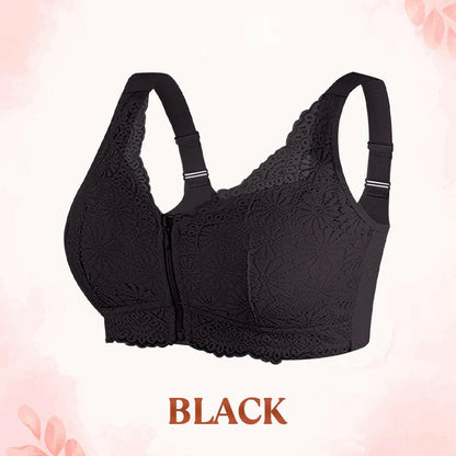 Women's Front-Zipper Closure Wireless Lace Bra