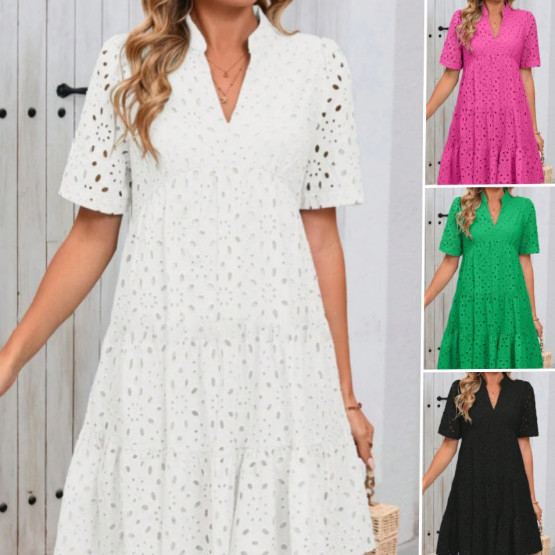 💥Last Day Special Sale 49% OFF💃Women's Elegant Hollow Out Lace Ruffle Casual Mini Dress