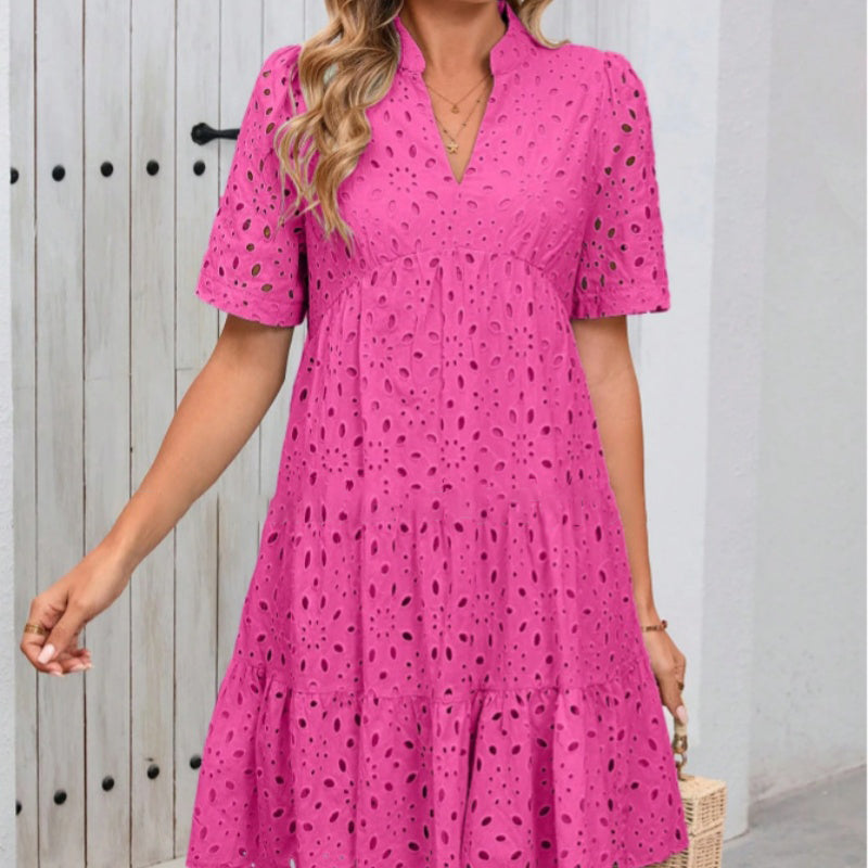 💥Last Day Special Sale 49% OFF💃Women's Elegant Hollow Out Lace Ruffle Casual Mini Dress