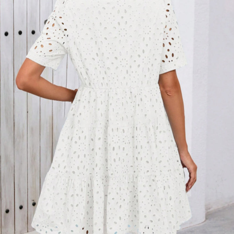 💥Last Day Special Sale 49% OFF💃Women's Elegant Hollow Out Lace Ruffle Casual Mini Dress