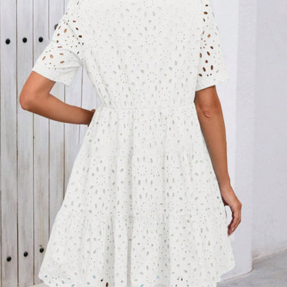 💥Last Day Special Sale 49% OFF💃Women's Elegant Hollow Out Lace Ruffle Casual Mini Dress