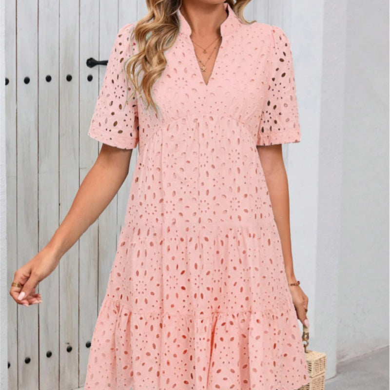 💥Last Day Special Sale 49% OFF💃Women's Elegant Hollow Out Lace Ruffle Casual Mini Dress