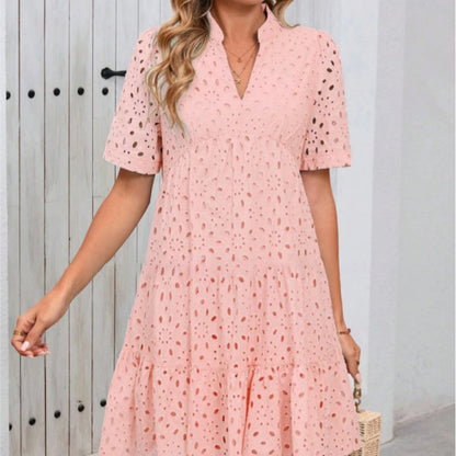 💥Last Day Special Sale 49% OFF💃Women's Elegant Hollow Out Lace Ruffle Casual Mini Dress