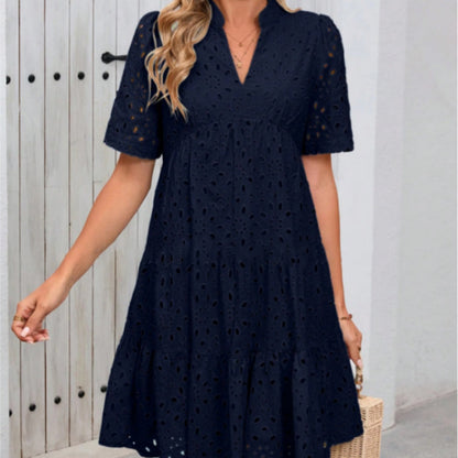 💥Last Day Special Sale 49% OFF💃Women's Elegant Hollow Out Lace Ruffle Casual Mini Dress