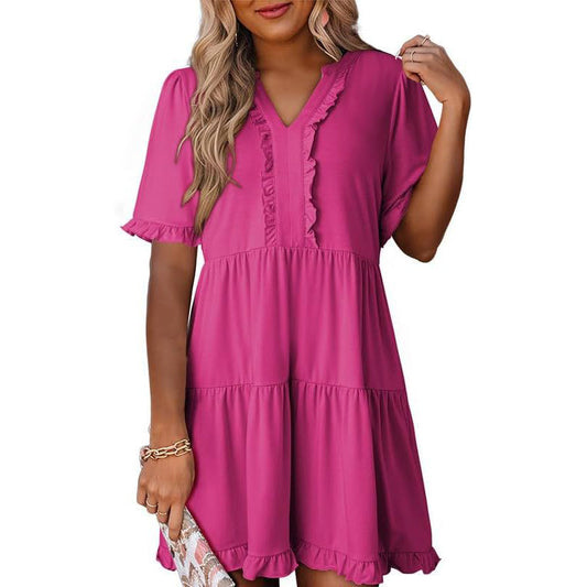 🔥2026 Summer Hot Sale 70% OFF💐Women's V Neck Ruffle Casual A-Line Flowy Swing Shift Dress