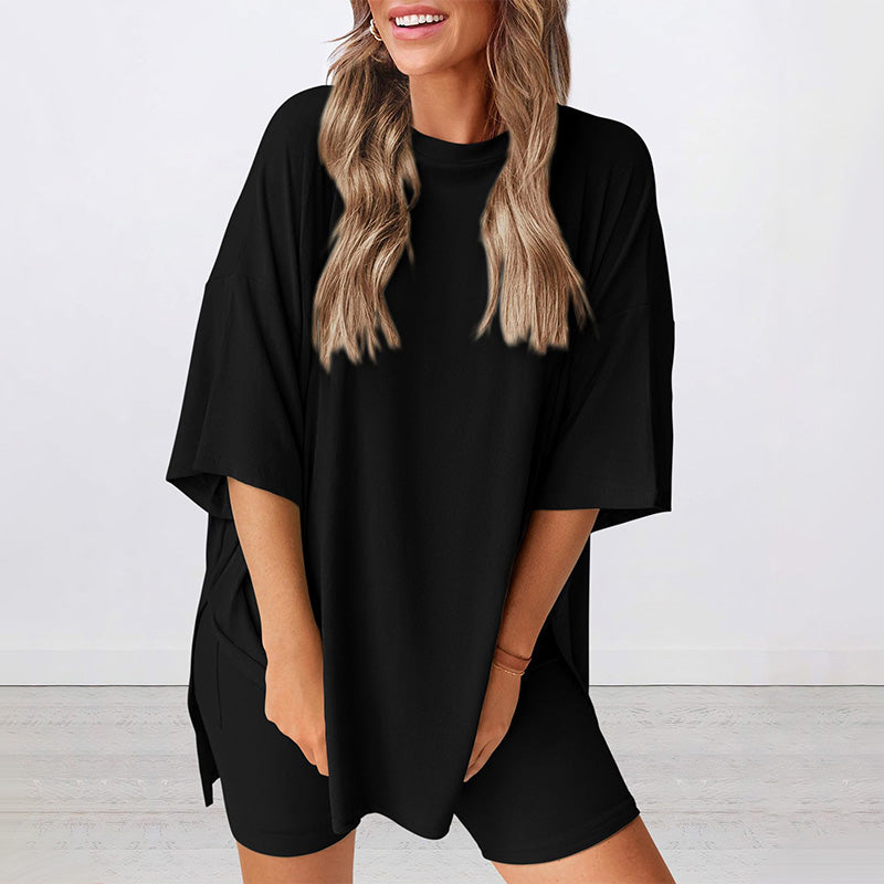 🌸2026 Limited Hot Sale 49% OFF🌸Casual Oversized 2-Piece Lounge Set with Crewneck & Split Hem💃