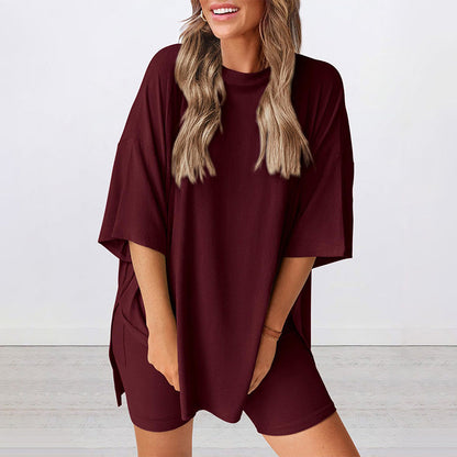 🌸2026 Limited Hot Sale 49% OFF🌸Casual Oversized 2-Piece Lounge Set with Crewneck & Split Hem💃