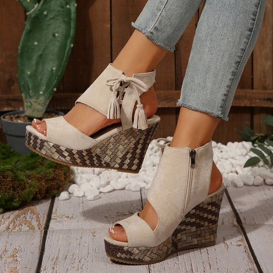 🔥 Hot Sale 🔥Women's Tassel Open Toe Platform Wedge Sandals