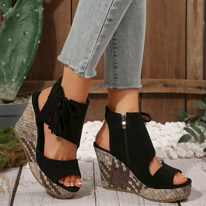 🔥 Hot Sale 🔥Women's Tassel Open Toe Platform Wedge Sandals