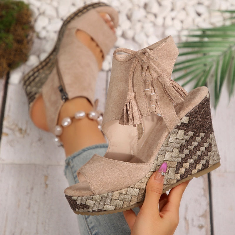 🔥 Hot Sale 🔥Women's Tassel Open Toe Platform Wedge Sandals