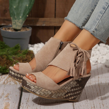 🔥 Hot Sale 🔥Women's Tassel Open Toe Platform Wedge Sandals