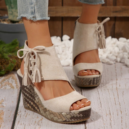 🔥 Hot Sale 🔥Women's Tassel Open Toe Platform Wedge Sandals