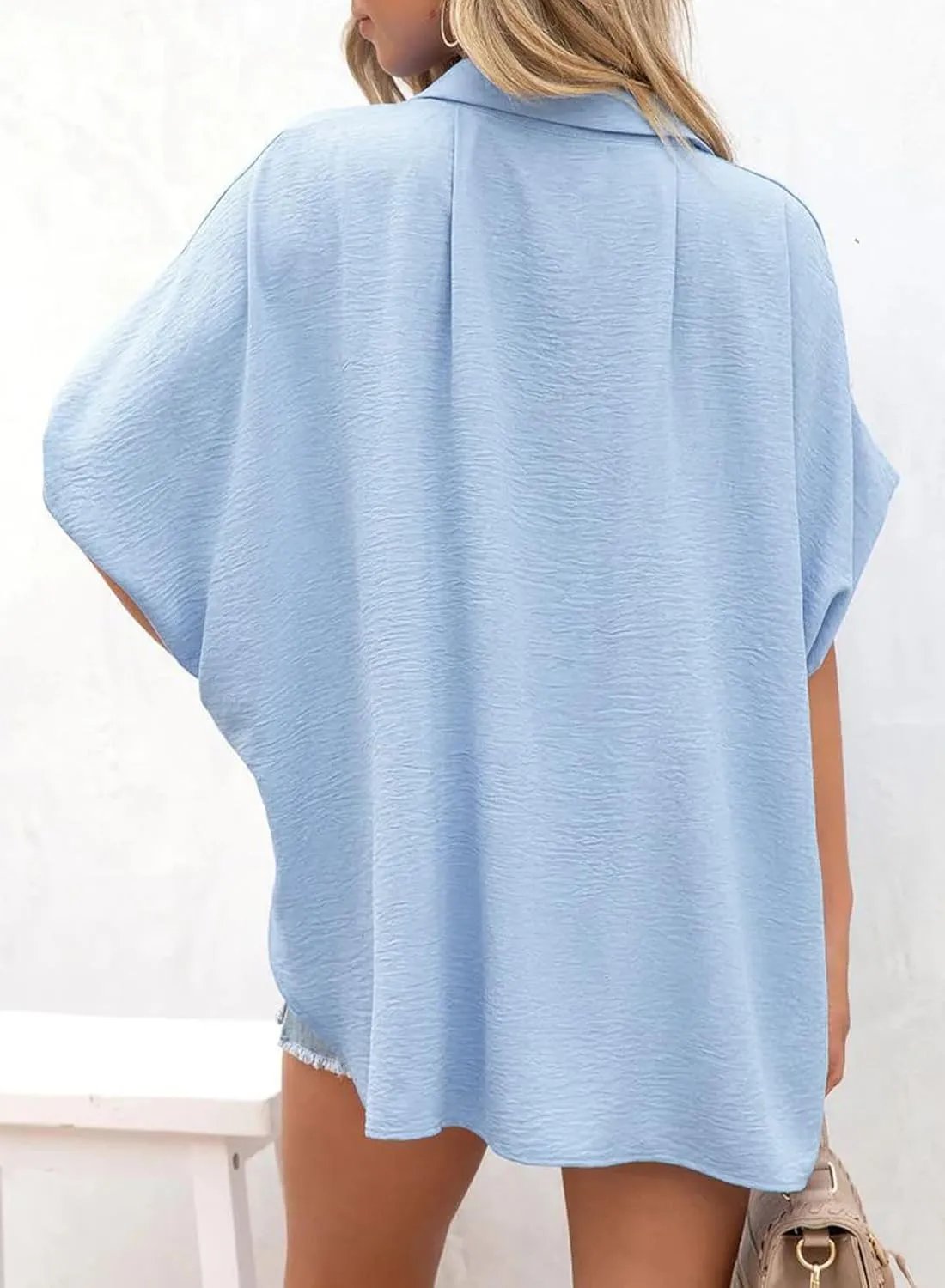 🔥2026 Summer Hot Sale 49% OFF💥Women's Tops Casual V Neck Button Down Shirts Solid Short Sleeve Blouses