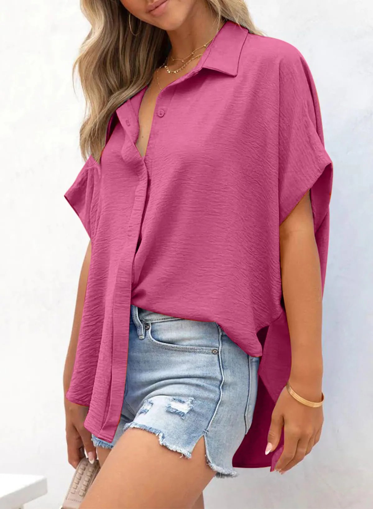 🔥2026 Summer Hot Sale 49% OFF💥Women's Tops Casual V Neck Button Down Shirts Solid Short Sleeve Blouses