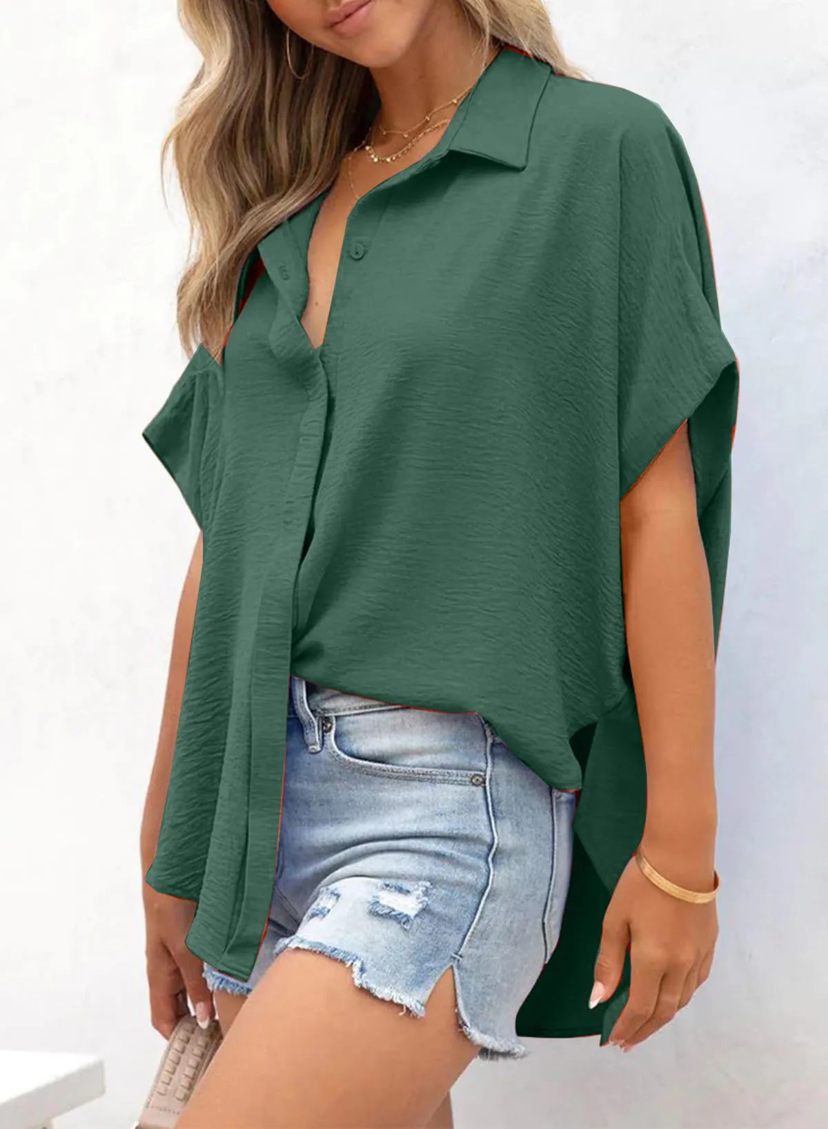 🔥2026 Summer Hot Sale 49% OFF💥Women's Tops Casual V Neck Button Down Shirts Solid Short Sleeve Blouses