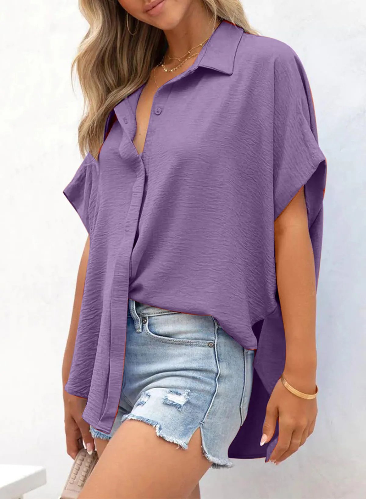 🔥2026 Summer Hot Sale 49% OFF💥Women's Tops Casual V Neck Button Down Shirts Solid Short Sleeve Blouses