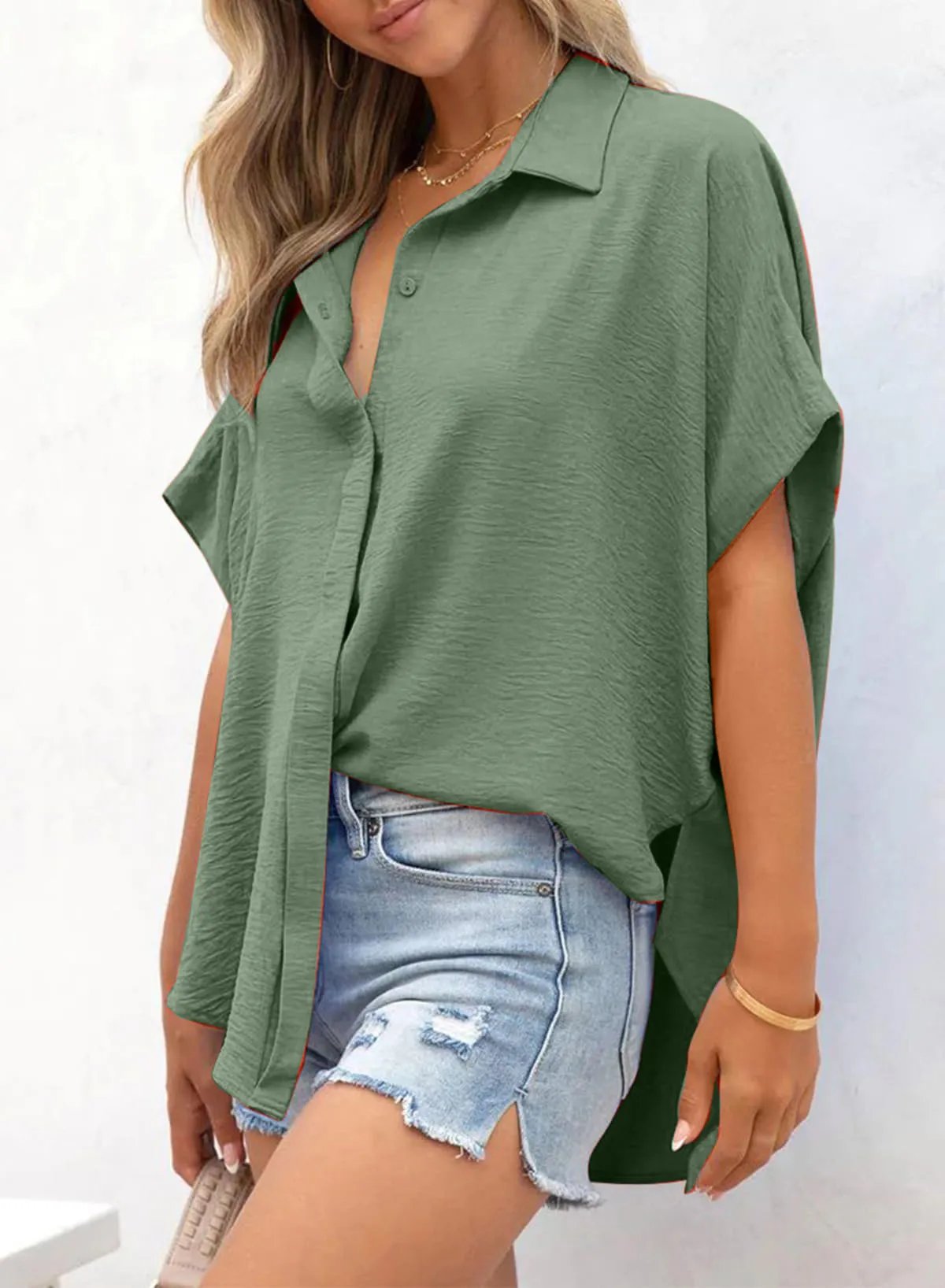 🔥2026 Summer Hot Sale 49% OFF💥Women's Tops Casual V Neck Button Down Shirts Solid Short Sleeve Blouses