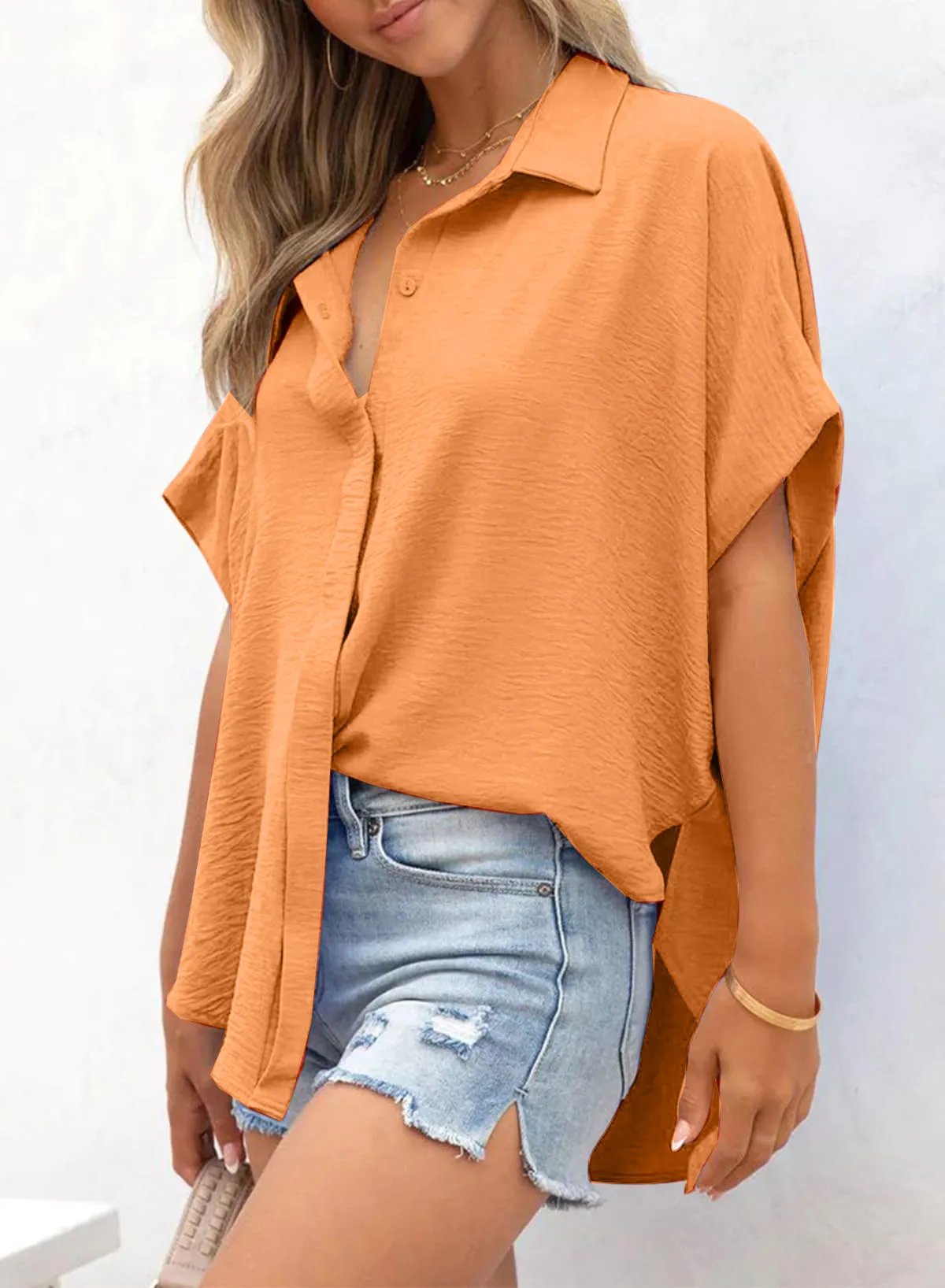 🔥2026 Summer Hot Sale 49% OFF💥Women's Tops Casual V Neck Button Down Shirts Solid Short Sleeve Blouses