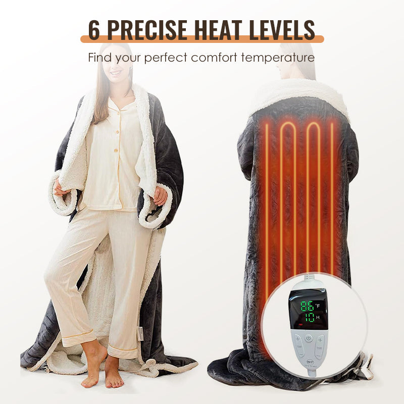 Flannel Wearable Heated Blanket with Sleeves