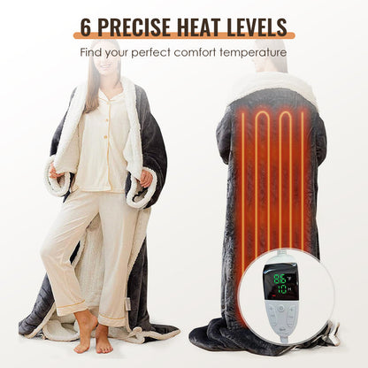 Flannel Wearable Heated Blanket with Sleeves