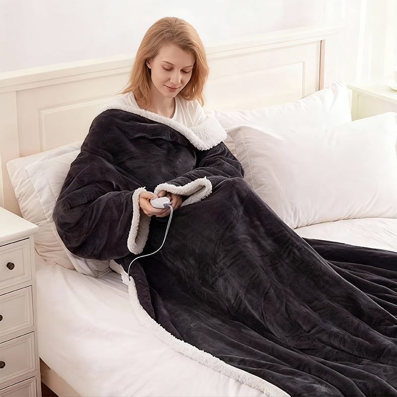 Flannel Wearable Heated Blanket with Sleeves