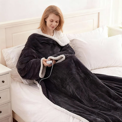Flannel Wearable Heated Blanket with Sleeves