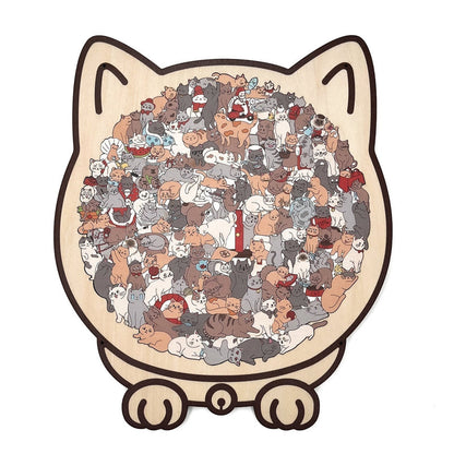 Adorable Cat-Shaped Wooden Jigsaw Puzzle