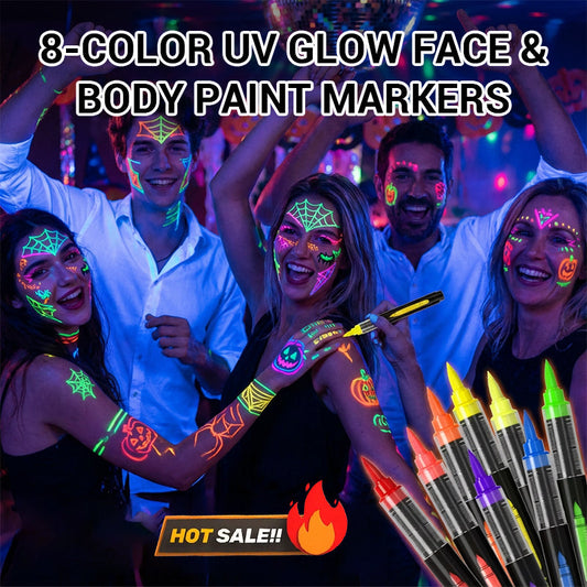 8-Color UV Glow Face & Body Paint Markers