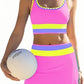💃👙Last Day Sale 50% OFF🌈Color Block Patchwork Sporty 3-Piece Bikini Set - High Waisted & Tummy Control Swimsuit