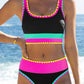 💃👙Last Day Sale 50% OFF🌈Color Block Patchwork Sporty 3-Piece Bikini Set - High Waisted & Tummy Control Swimsuit