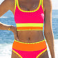 💃👙Last Day Sale 50% OFF🌈Color Block Patchwork Sporty 3-Piece Bikini Set - High Waisted & Tummy Control Swimsuit