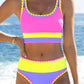 💃👙Last Day Sale 50% OFF🌈Color Block Patchwork Sporty 3-Piece Bikini Set - High Waisted & Tummy Control Swimsuit
