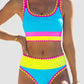 💃👙Last Day Sale 50% OFF🌈Color Block Patchwork Sporty 3-Piece Bikini Set - High Waisted & Tummy Control Swimsuit