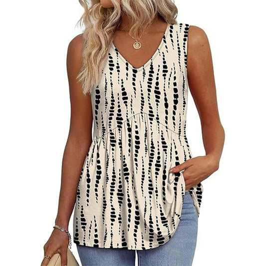 🌞HOT SALE 49% OFF👚Women's Print Flowy Sleeveless V Neck Peplum Tank Tops
