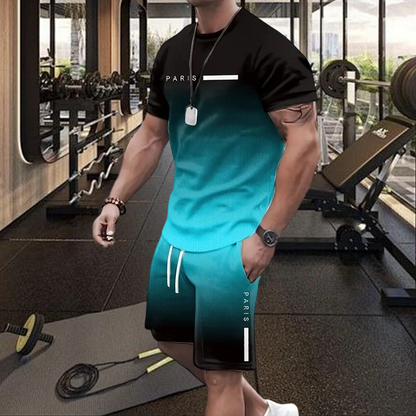 🏖️⏳SUMMER SALE: ONLY ￡14.99!!😎Men's Gradient Color T-Shirt & Shorts Set