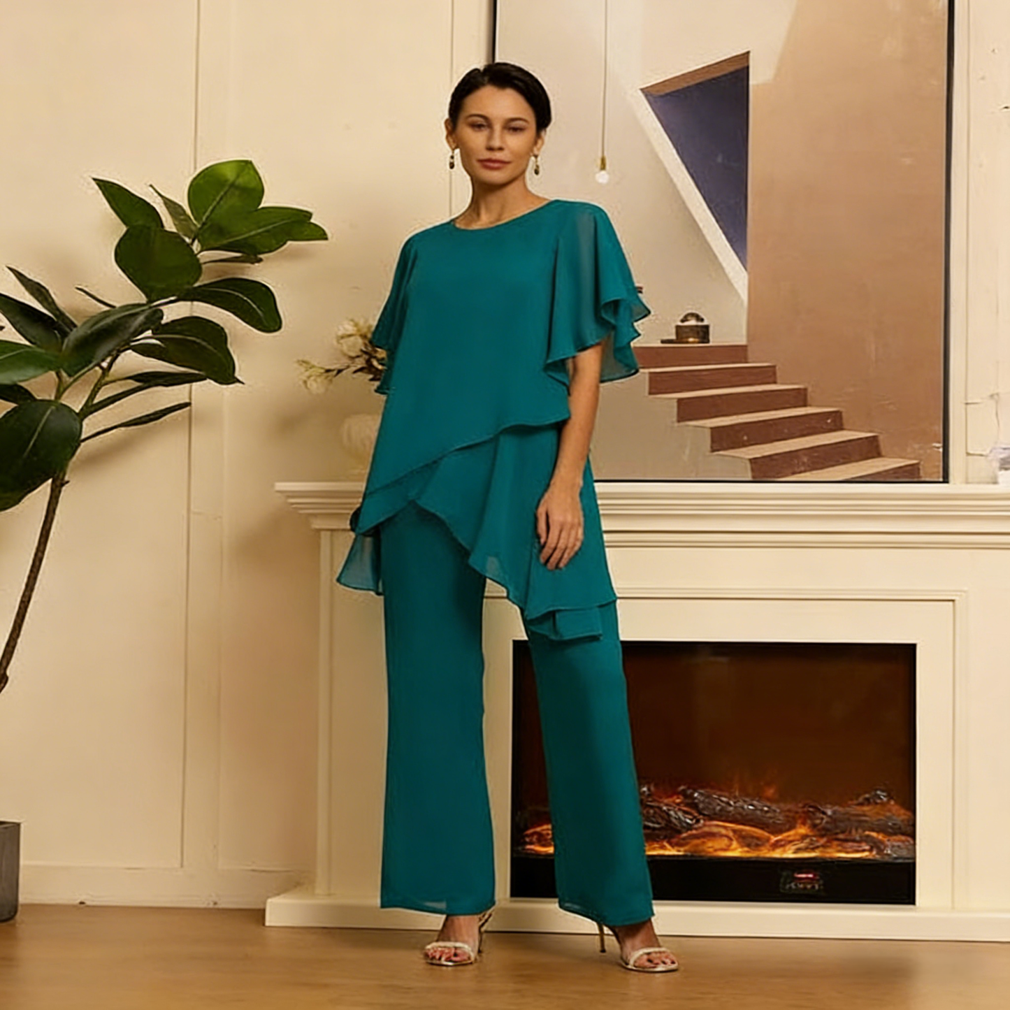 🎁New arrival 50% OFF💥Charming Irregular Top & Wide Leg Pants Set
