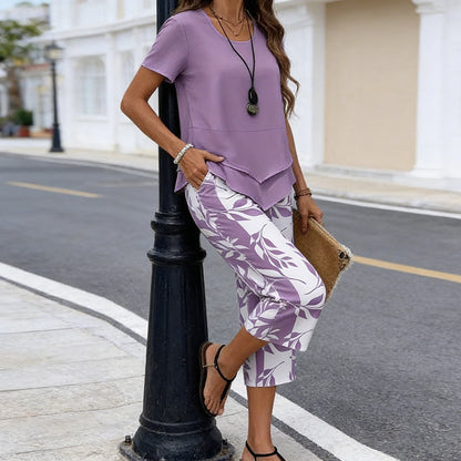 ⏳Limited-time 50% off⏰Casual Round Neck Layered Tunic Top & Wide Leg Pants Set👚👖