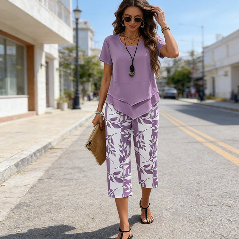 ⏳Limited-time 50% off⏰Casual Round Neck Layered Tunic Top & Wide Leg Pants Set👚👖