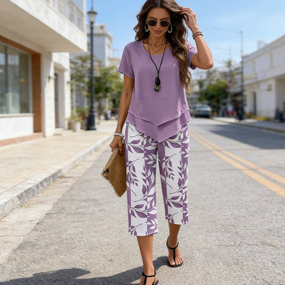 ⏳Limited-time 50% off⏰Casual Round Neck Layered Tunic Top & Wide Leg Pants Set👚👖