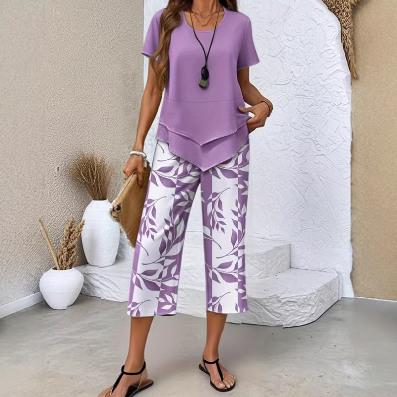 ⏳Limited-time 50% off⏰Casual Round Neck Layered Tunic Top & Wide Leg Pants Set👚👖